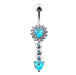 Moving Jeweled Heart Charm Navel Ring - Monster Piercing