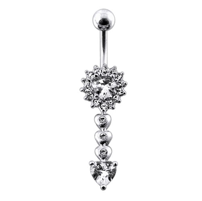 Moving Jeweled Heart Charm Navel Ring - Monster Piercing