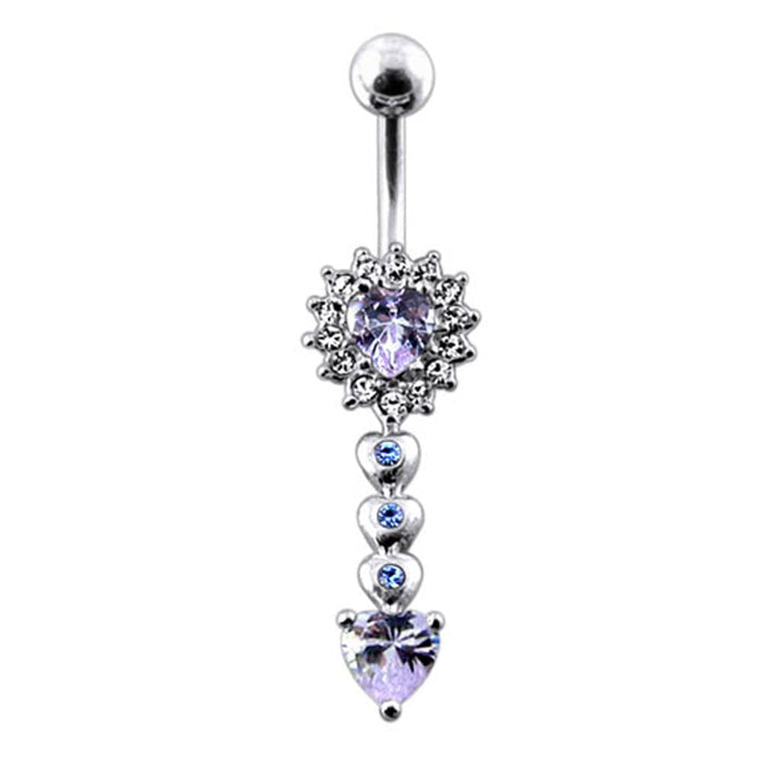 Moving Jeweled Heart Charm Navel Ring - Monster Piercing