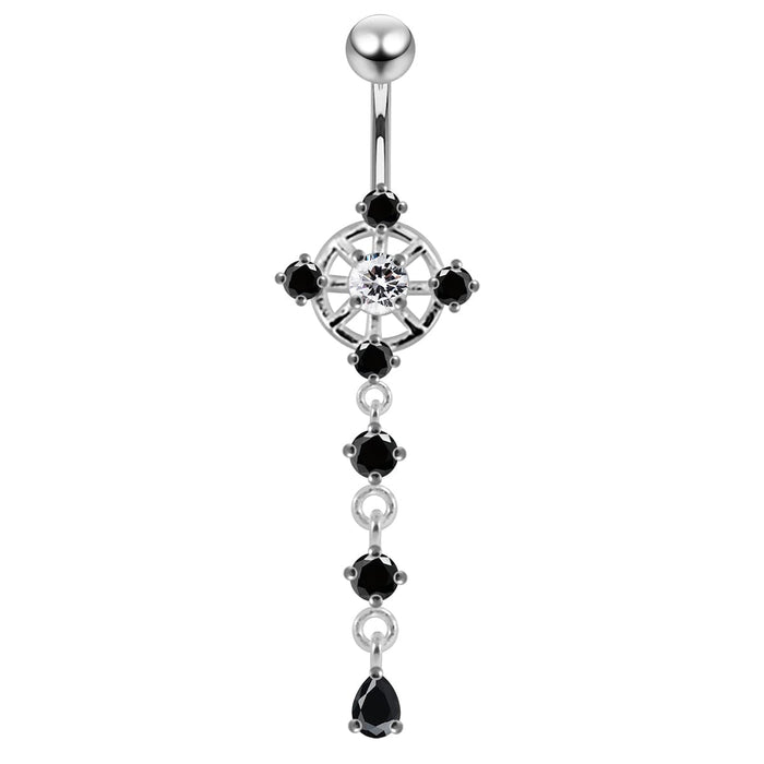 Silver Moving Jeweled With SS banana Bar Navel Ring - Monster Piercing