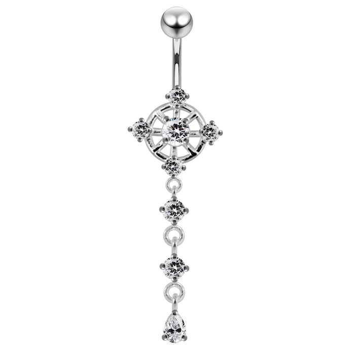 Silver Moving Jeweled With SS banana Bar Navel Ring - Monster Piercing