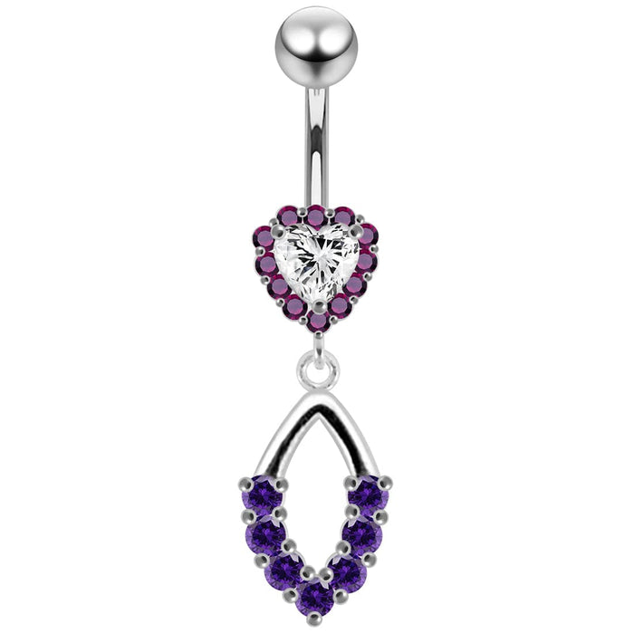 Moving Jeweled Heart Shaped Navel Ring - Monster Piercing