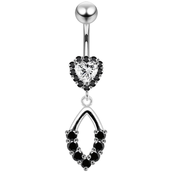 Moving Jeweled Heart Shaped Navel Ring - Monster Piercing