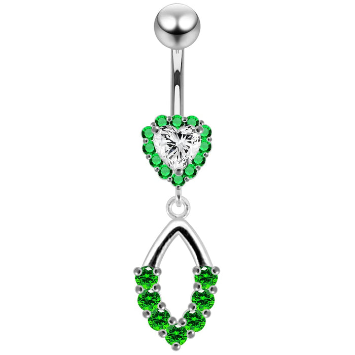 Moving Jeweled Heart Shaped Navel Ring - Monster Piercing