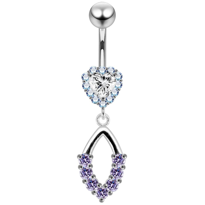 Moving Jeweled Heart Shaped Navel Ring - Monster Piercing