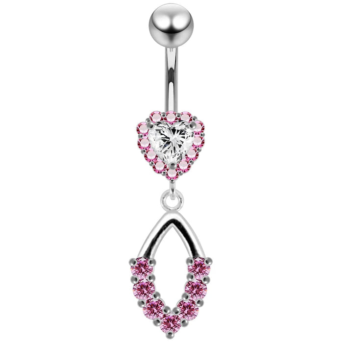 Moving Jeweled Heart Shaped Navel Ring - Monster Piercing