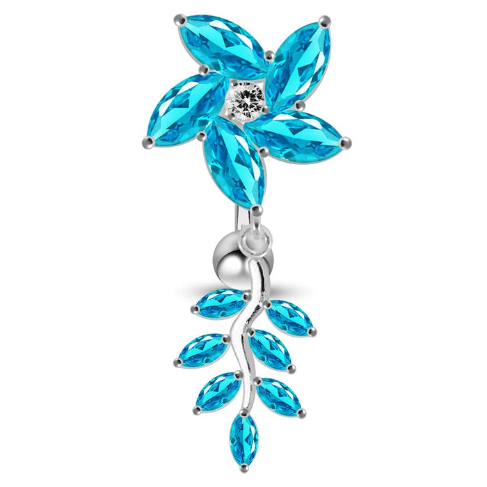 Moving Jeweled Flower Designed Belly Button Ring - Monster Piercing