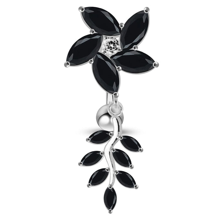 Moving Jeweled Flower Designed Belly Button Ring - Monster Piercing