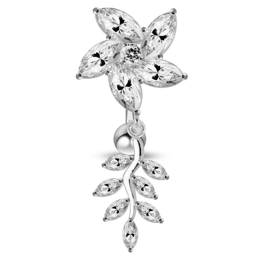 Moving Jeweled Flower Designed Belly Button Ring - Monster Piercing