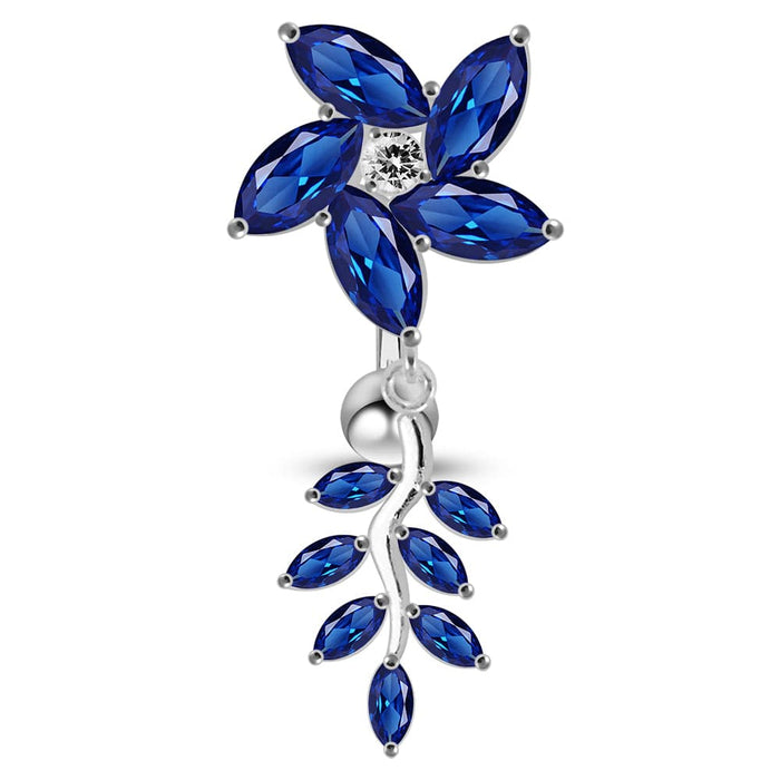 Moving Jeweled Flower Designed Belly Button Ring - Monster Piercing