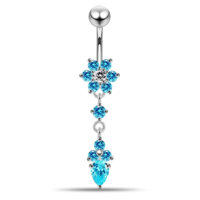 Moving Jeweled Flower Design Belly Ring - Monster Piercing