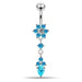 Moving Jeweled Flower Design Belly Ring - Monster Piercing