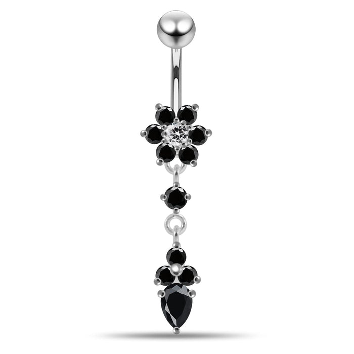 Moving Jeweled Flower Design Belly Ring - Monster Piercing