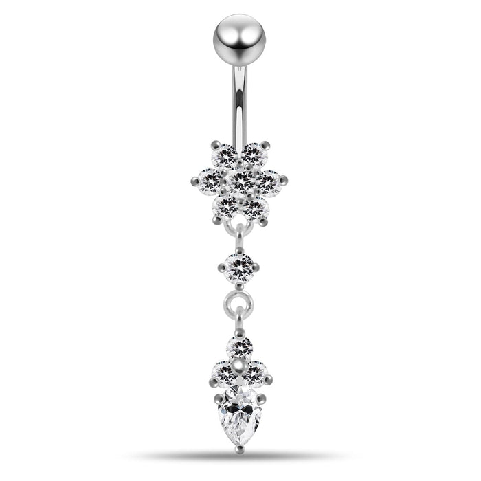 Moving Jeweled Flower Design Belly Ring - Monster Piercing