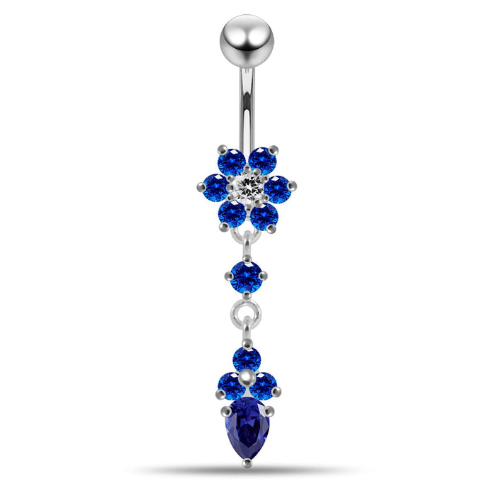 Moving Jeweled Flower Design Belly Ring - Monster Piercing