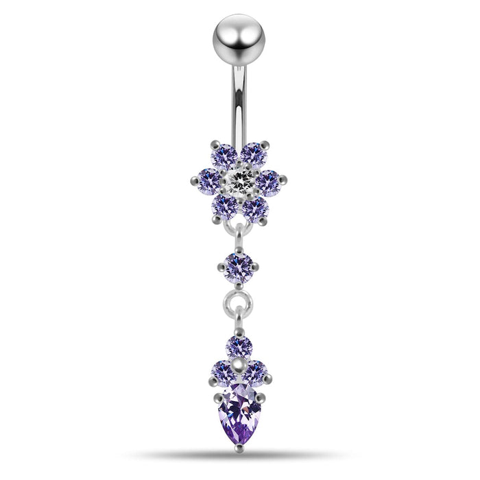 Moving Jeweled Flower Design Belly Ring - Monster Piercing