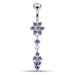 Moving Jeweled Flower Design Belly Ring - Monster Piercing