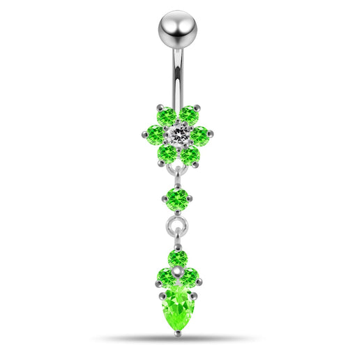 Moving Jeweled Flower Design Belly Ring - Monster Piercing