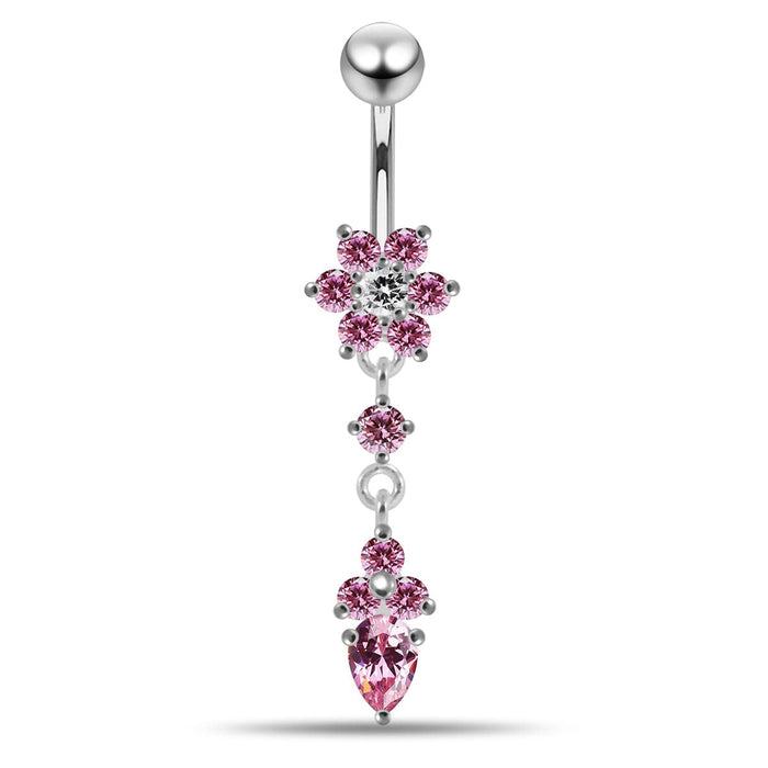 Moving Jeweled Flower Design Belly Ring - Monster Piercing