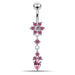 Moving Jeweled Flower Design Belly Ring - Monster Piercing