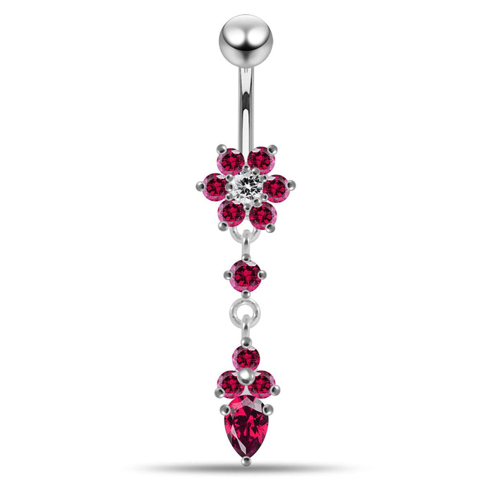 Moving Jeweled Flower Design Belly Ring - Monster Piercing