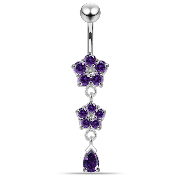 Moving Jeweled Double Flower Navel Ring - Monster Piercing