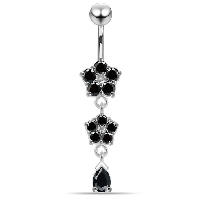 Moving Jeweled Double Flower Navel Ring - Monster Piercing