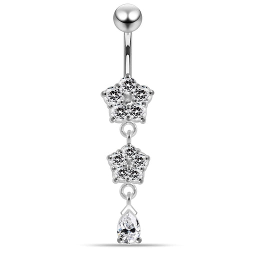 Moving Jeweled Double Flower Navel Ring - Monster Piercing