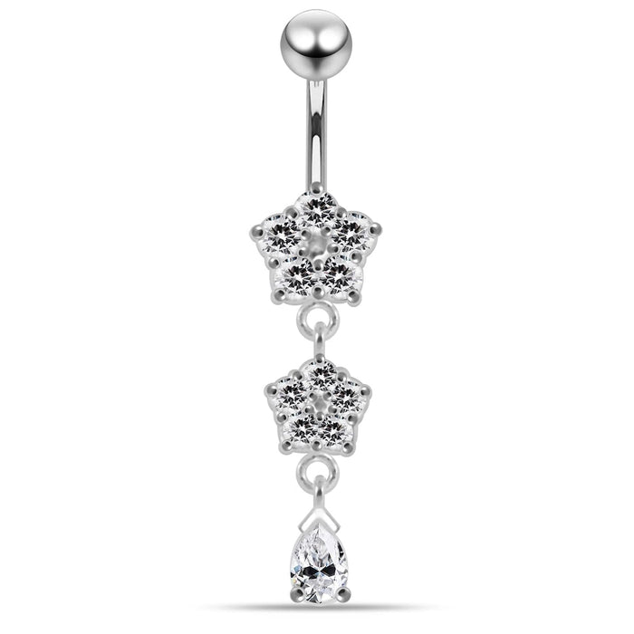 Moving Jeweled Double Flower Navel Ring - Monster Piercing