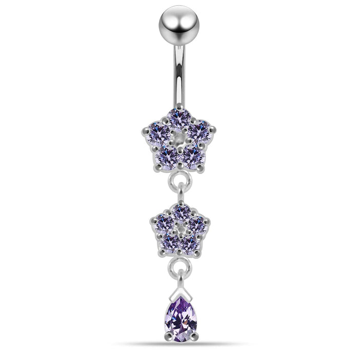 Moving Jeweled Double Flower Navel Ring - Monster Piercing