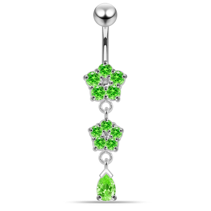 Moving Jeweled Double Flower Navel Ring - Monster Piercing