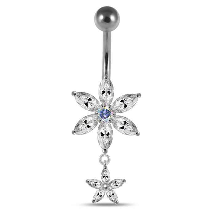 Moving Jeweled Flower Designed Belly Ring - Monster Piercing