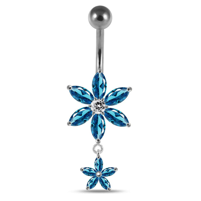 Moving Jeweled Flower Designed Belly Ring - Monster Piercing