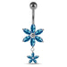 Moving Jeweled Flower Designed Belly Ring - Monster Piercing