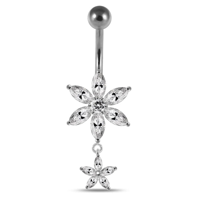 Moving Jeweled Flower Designed Belly Ring - Monster Piercing