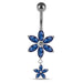 Moving Jeweled Flower Designed Belly Ring - Monster Piercing