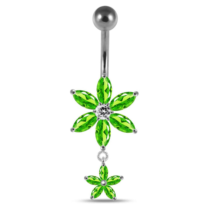 Moving Jeweled Flower Designed Belly Ring - Monster Piercing