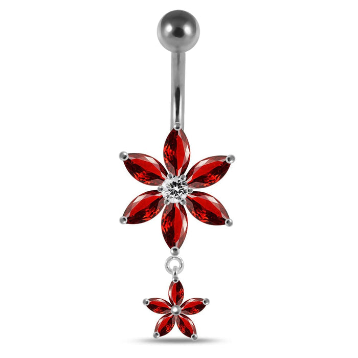 Moving Jeweled Flower Designed Belly Ring - Monster Piercing