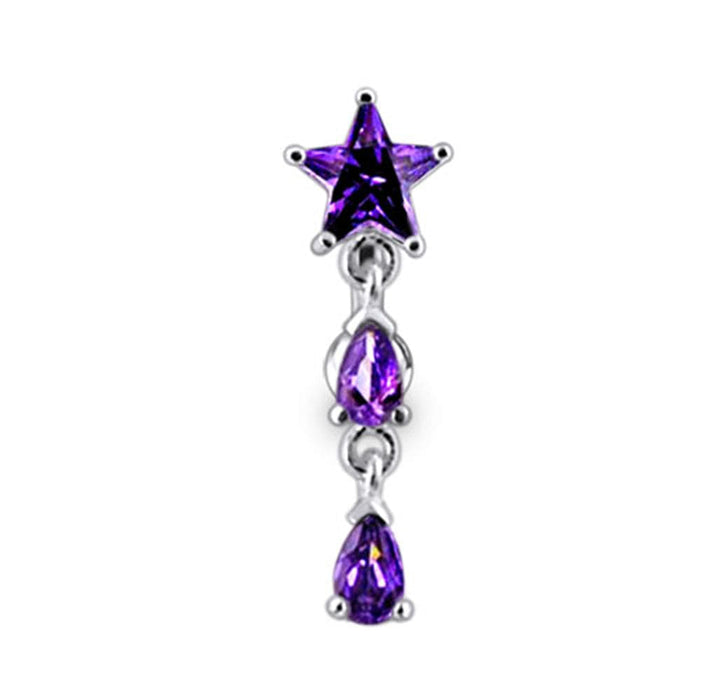 Dangling Fancy Star Jeweled Navel Button Ring - Monster Piercing