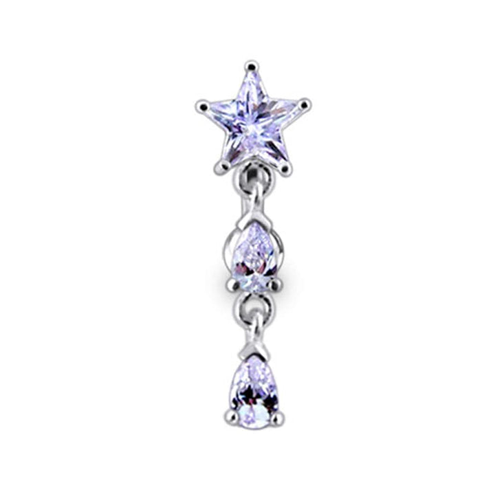 Dangling Fancy Star Jeweled Navel Button Ring - Monster Piercing