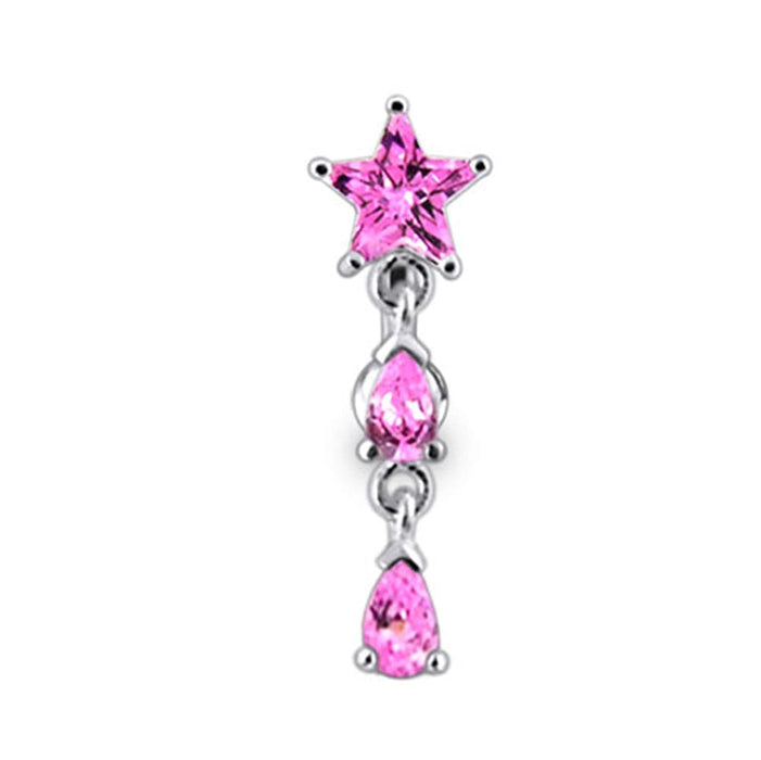 Dangling Fancy Star Jeweled Navel Button Ring - Monster Piercing