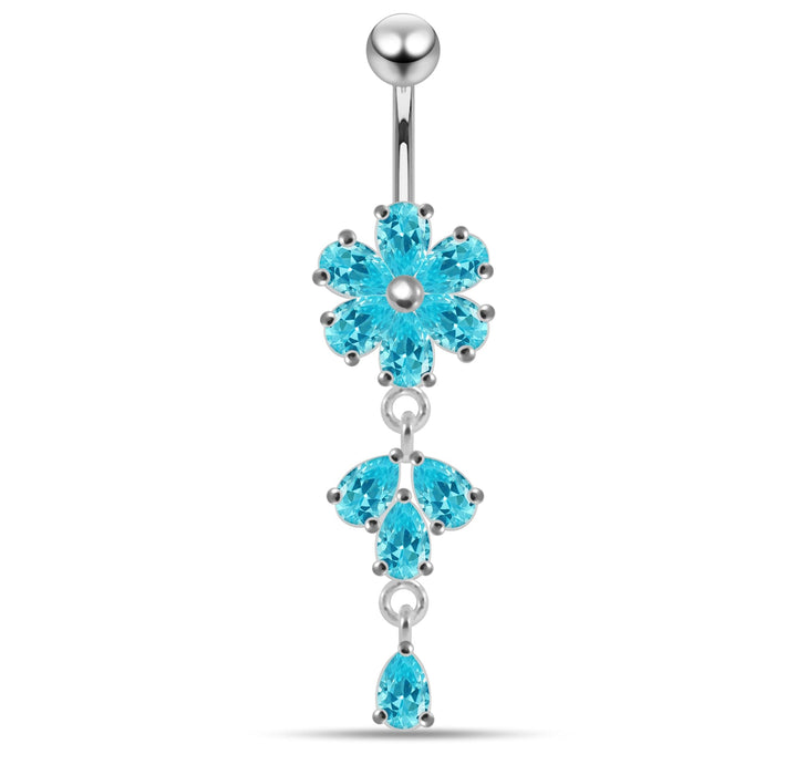 Moving Flower Designed Jeweled Navel Ring - Monster Piercing