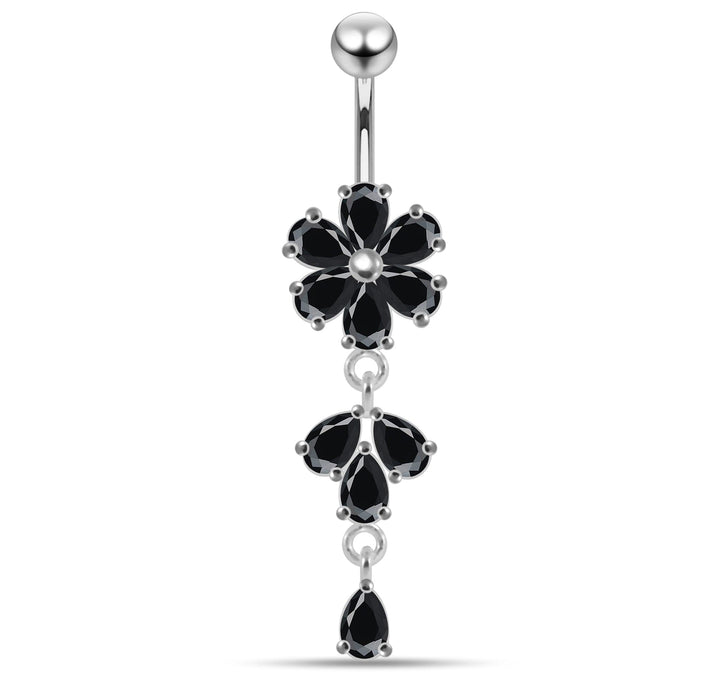 Moving Flower Designed Jeweled Navel Ring - Monster Piercing