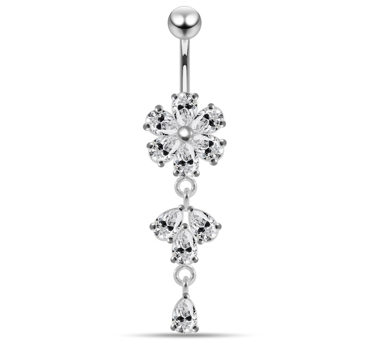 Moving Flower Designed Jeweled Navel Ring - Monster Piercing