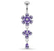 Moving Flower Designed Jeweled Navel Ring - Monster Piercing