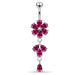 Moving Flower Designed Jeweled Navel Ring - Monster Piercing