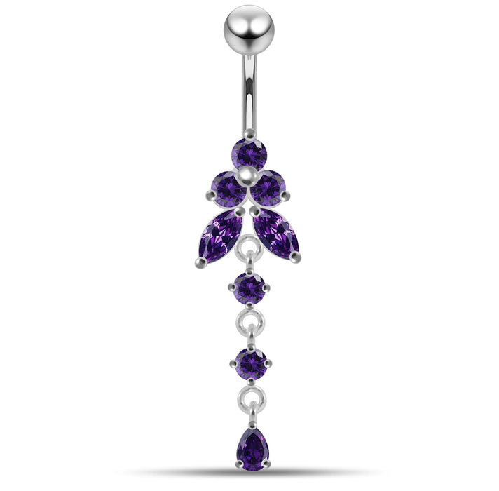 Moving Jeweled Flower Design Navel Body Jewelry - Monster Piercing