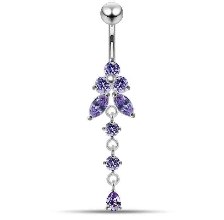 Moving Jeweled Flower Design Navel Body Jewelry - Monster Piercing