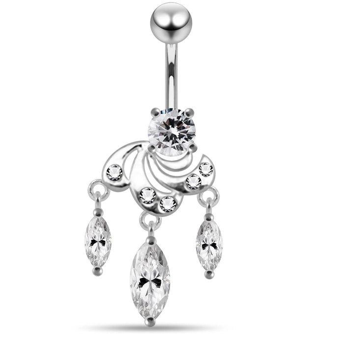 Moving Fancy Jeweled Curved Bar Belly Ring - Monster Piercing