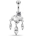 Moving Fancy Jeweled Curved Bar Belly Ring - Monster Piercing